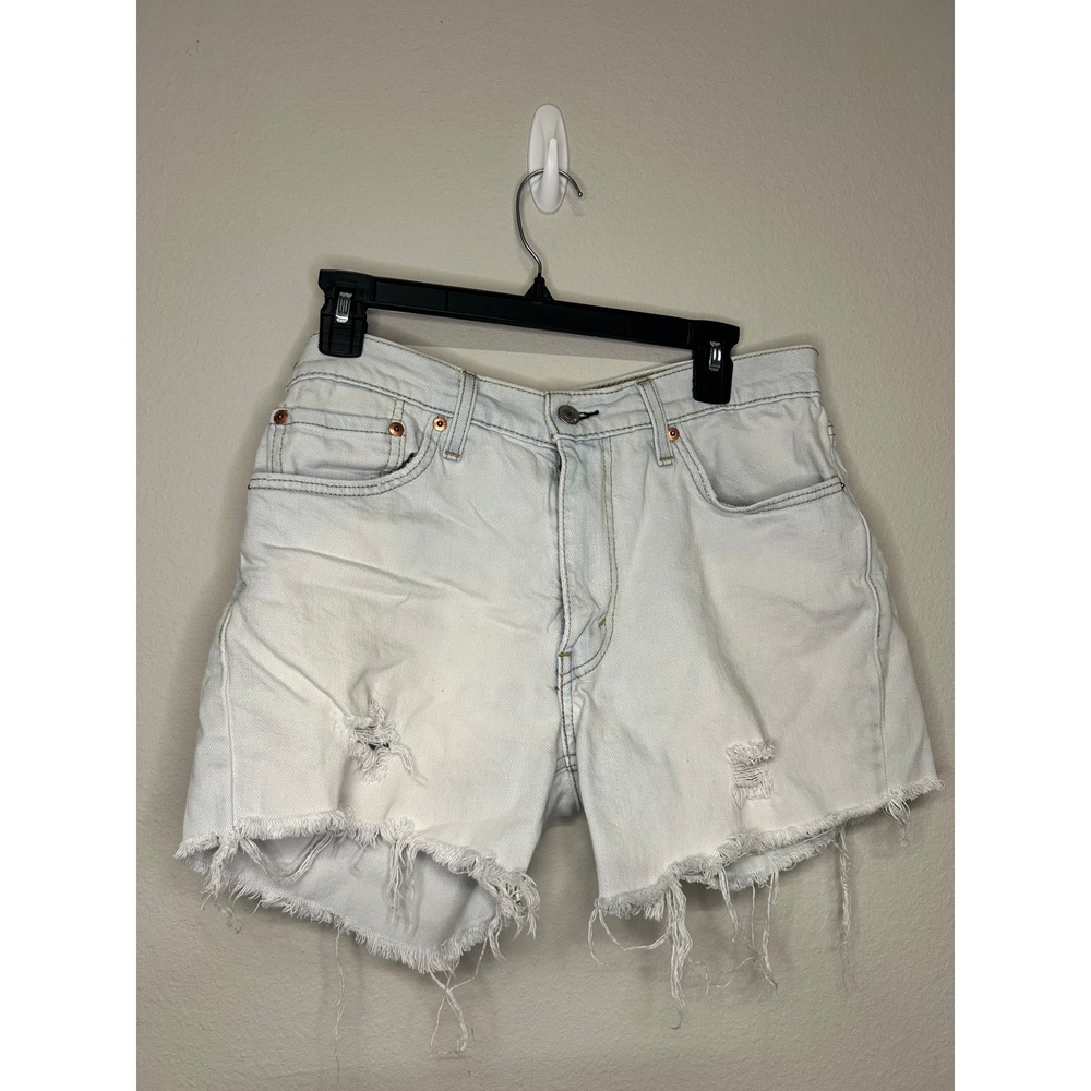 Levi's 511 White Distressed Cut Off Denim Shorts W33 High Rise Raw Hem